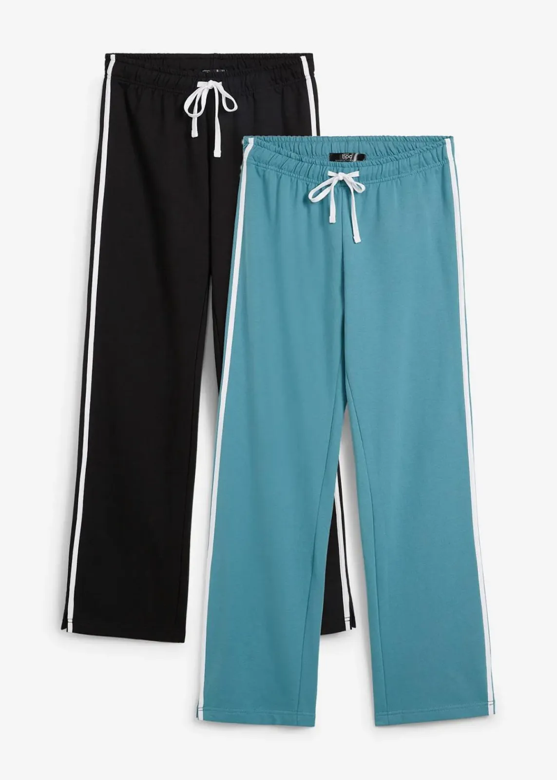 bonprix Hosen|Sweat^Sweathose aus reiner schwerer Baumwolle (2er-Pack ) schwarz + mattkobalttürkis