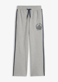 bonprix Hosen|Sweat^Sweathose aus weichem Baumwoll-Mix hellgrau meliert/dunkelblau