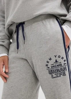 bonprix Hosen|Sweat^Sweathose aus weichem Baumwoll-Mix hellgrau meliert/dunkelblau