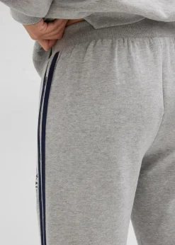 bonprix Hosen|Sweat^Sweathose aus weichem Baumwoll-Mix hellgrau meliert/dunkelblau