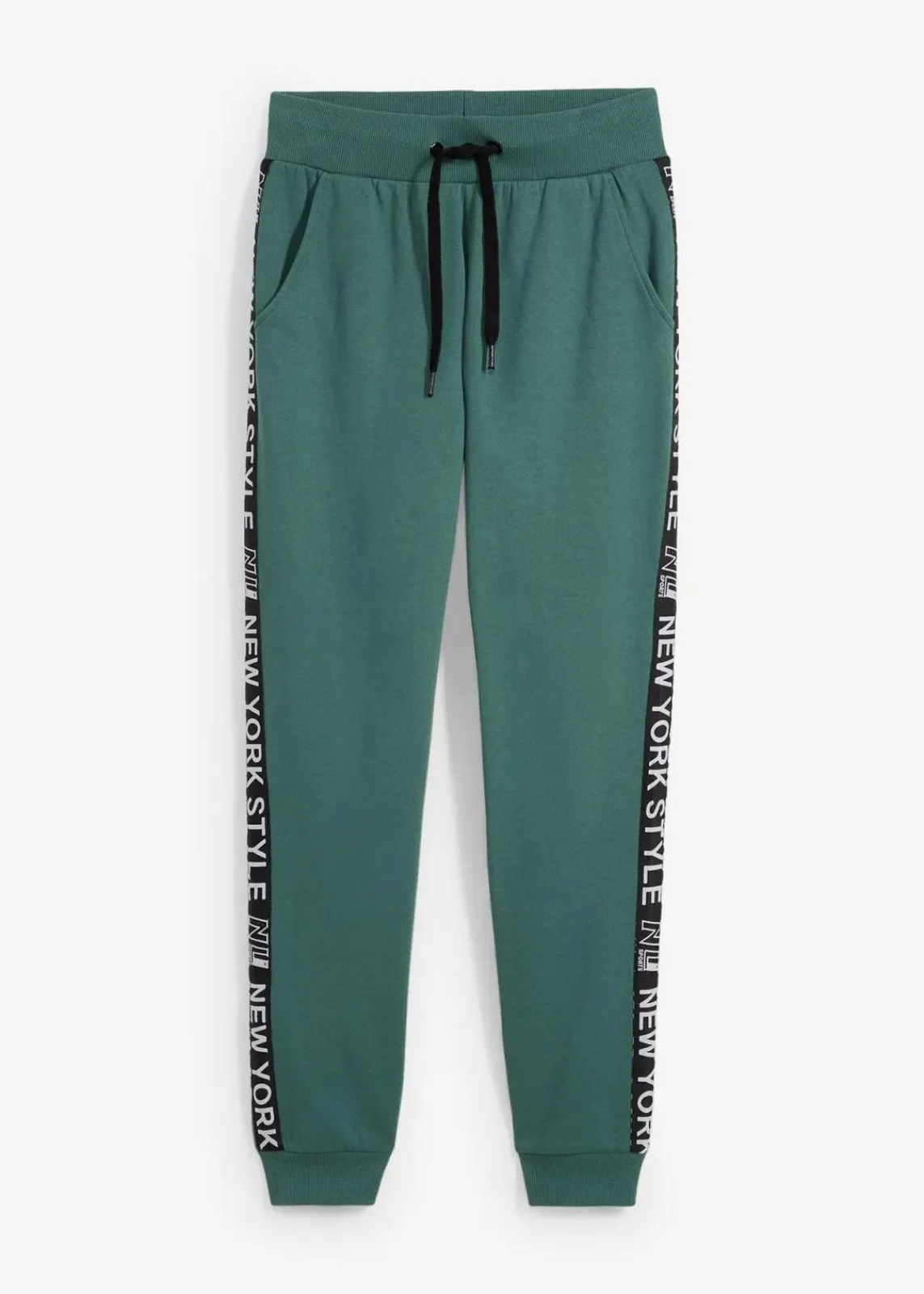 bonprix Hosen|Sweat^Sweathose mit Bündchen und Statement-Druck mattgrün bedruckt