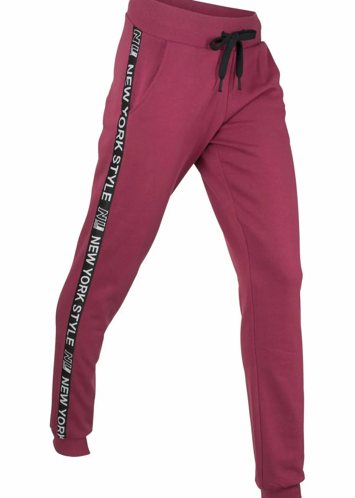bonprix Hosen|Sweat^Sweathose mit Bündchen und Statement-Druck rhododendronrot bedruckt