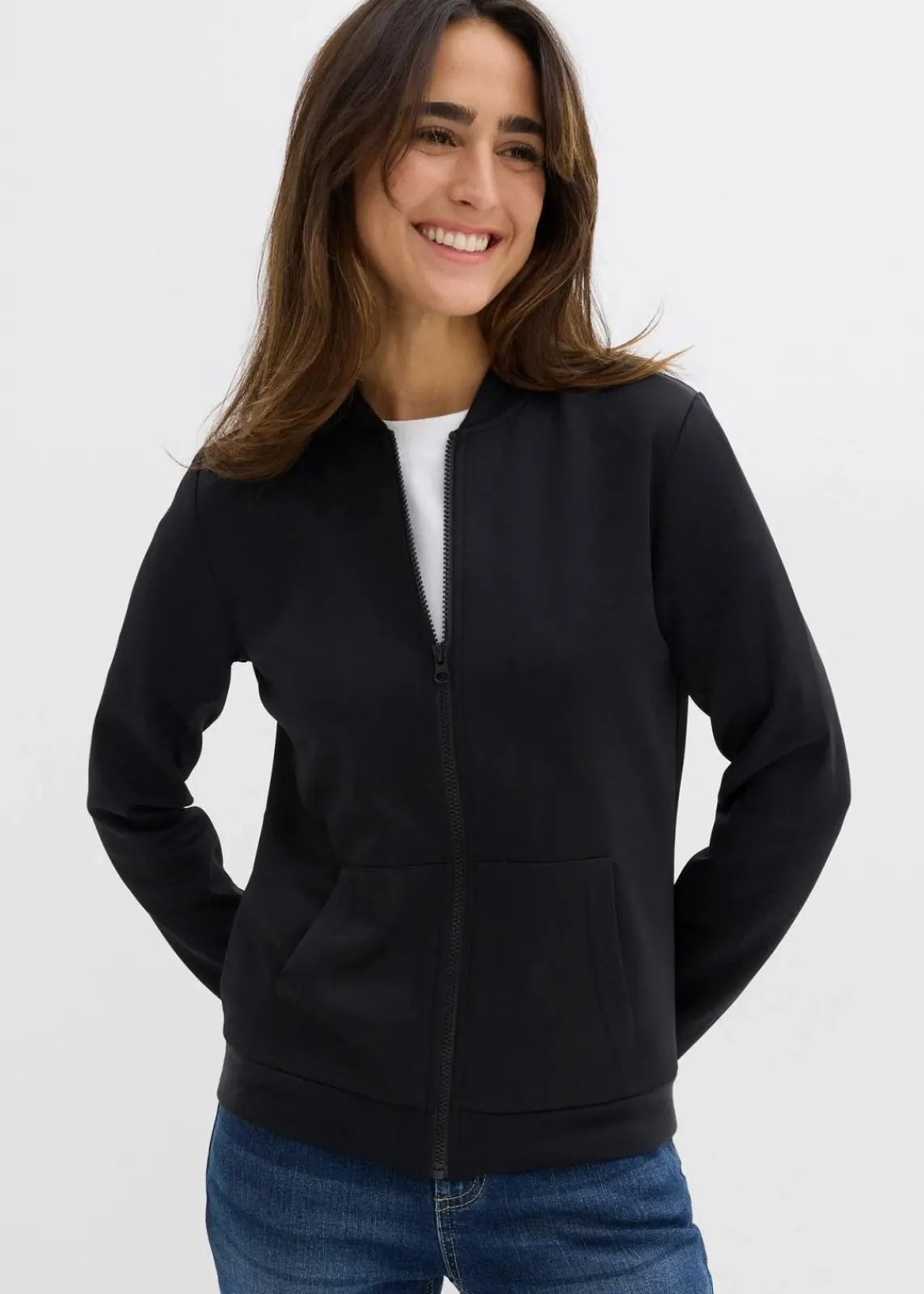 bonprix Bekleidung·Röcke|Bekleidung·Blusen & Tuniken^Sweatjacke aus Scuba mit Reißverschluss schwarz