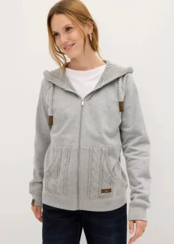 bonprix Bekleidung·Blusen & Tuniken|Nachhaltigere Materialien^Sweatjacke mit Strickkapuze und Tasche hellgrau meliert