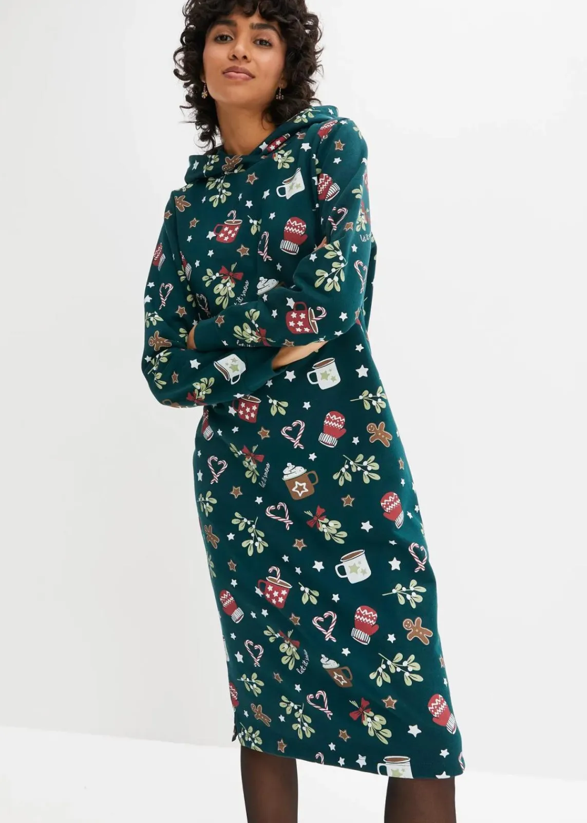 bonprix Bekleidung·Blusen & Tuniken|Bekleidung·Pullover & Strickjacken^Sweatkleid aus Baumwoll-Mix tiefgrün