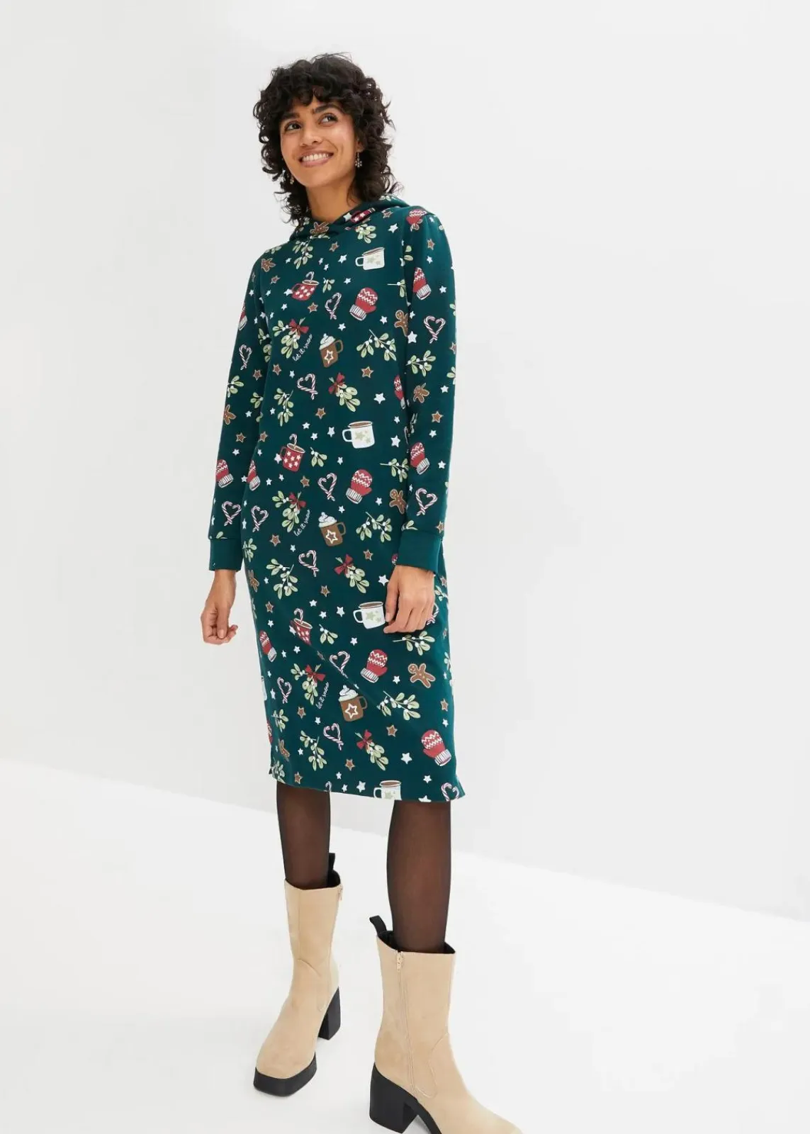 bonprix Bekleidung·Blusen & Tuniken|Bekleidung·Pullover & Strickjacken^Sweatkleid aus Baumwoll-Mix tiefgrün