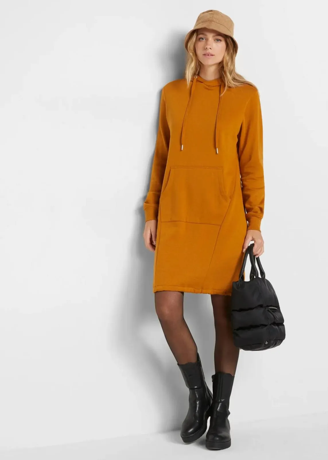 bonprix Kleider|Sweat^Sweatkleid aus Baumwoll-Mix rehbraun