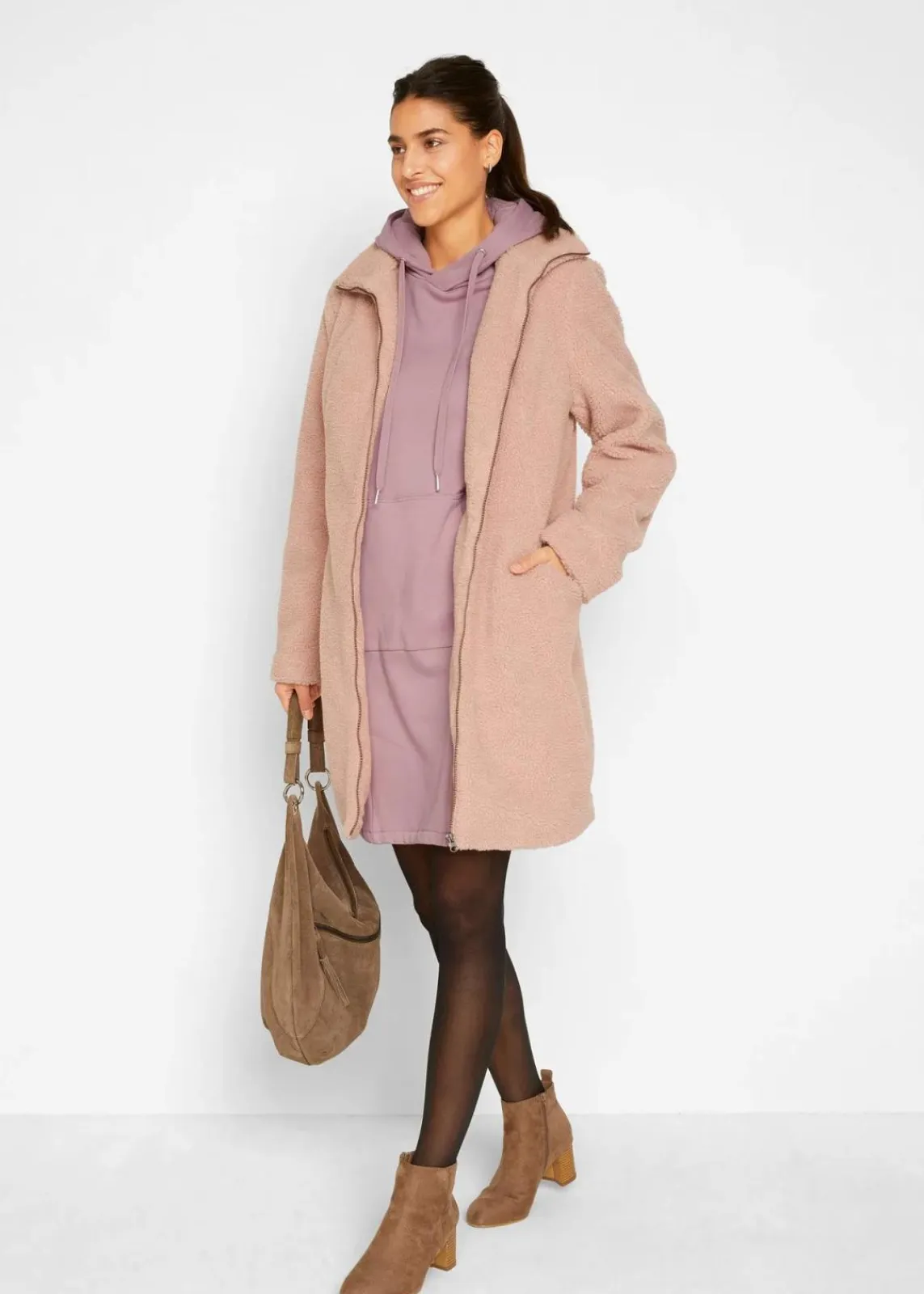 bonprix Bekleidung·Blusen & Tuniken|Bekleidung·Pullover & Strickjacken^Sweatkleid aus Baumwoll-Mix rosenholz