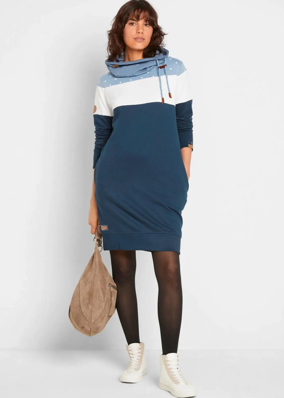 bonprix Bekleidung·Blusen & Tuniken|Sweat^Sweatkleid aus reiner Bio-Baumwolle dunkelblau gepunktet