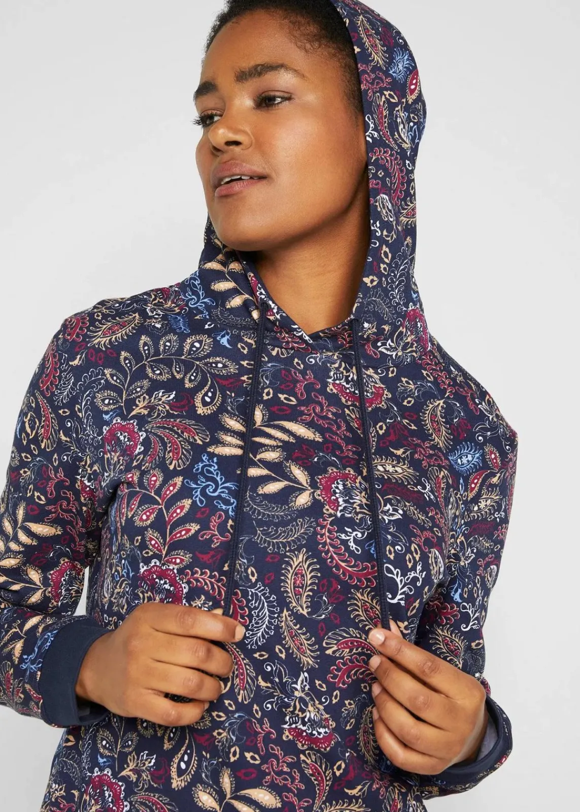 bonprix Bekleidung·Blusen & Tuniken|Bekleidung·Pullover & Strickjacken^Sweatkleid, bedruckt, langarm dunkelblau Paisley