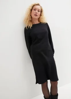 bonprix Bekleidung·Blusen & Tuniken|Bekleidung·Pullover & Strickjacken^Sweatkleid mit Ballonärmeln und Schlitz schwarz