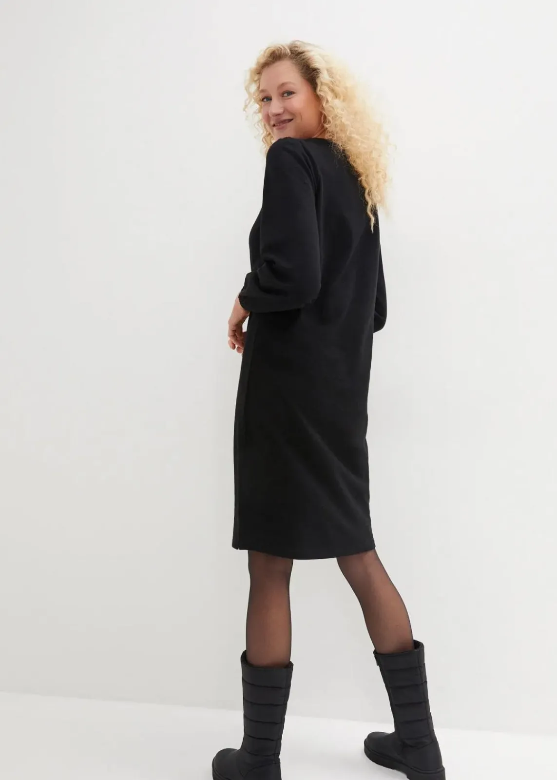 bonprix Bekleidung·Blusen & Tuniken|Bekleidung·Pullover & Strickjacken^Sweatkleid mit Ballonärmeln und Schlitz schwarz