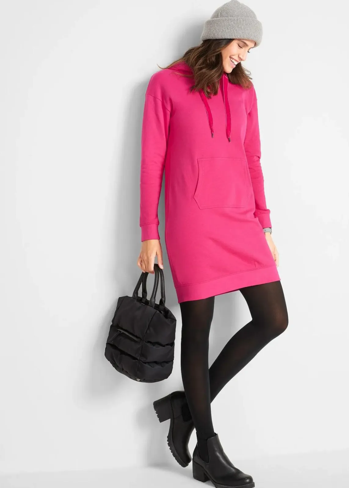 bonprix Kleider|Sweat^Sweatkleid mit Bio-Baumwolle dunkelpink