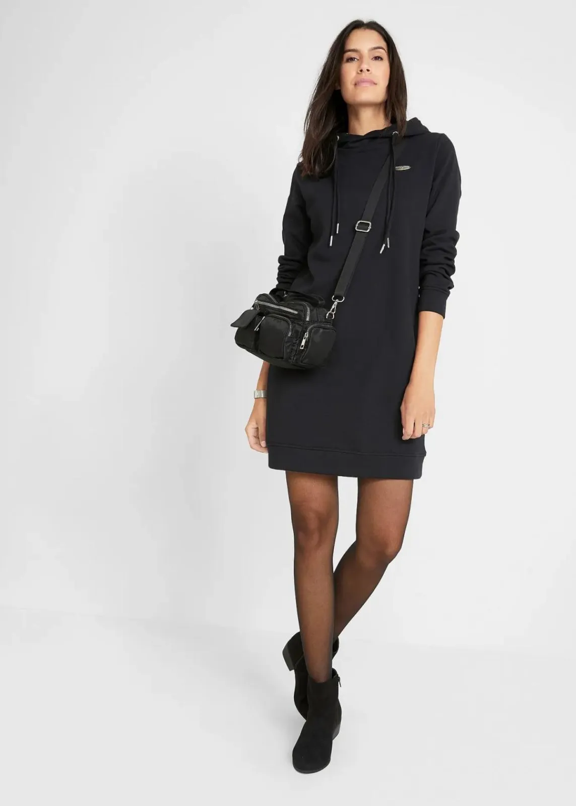 bonprix Kleider|Sweat^Sweatkleid mit Kapuze schwarz