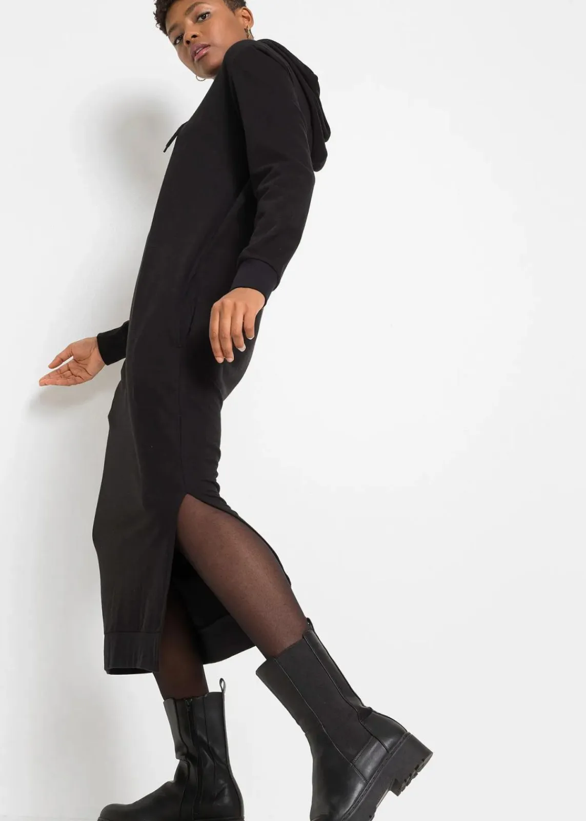 bonprix Basics|Sweat^Sweatkleid mit Kapuze schwarz
