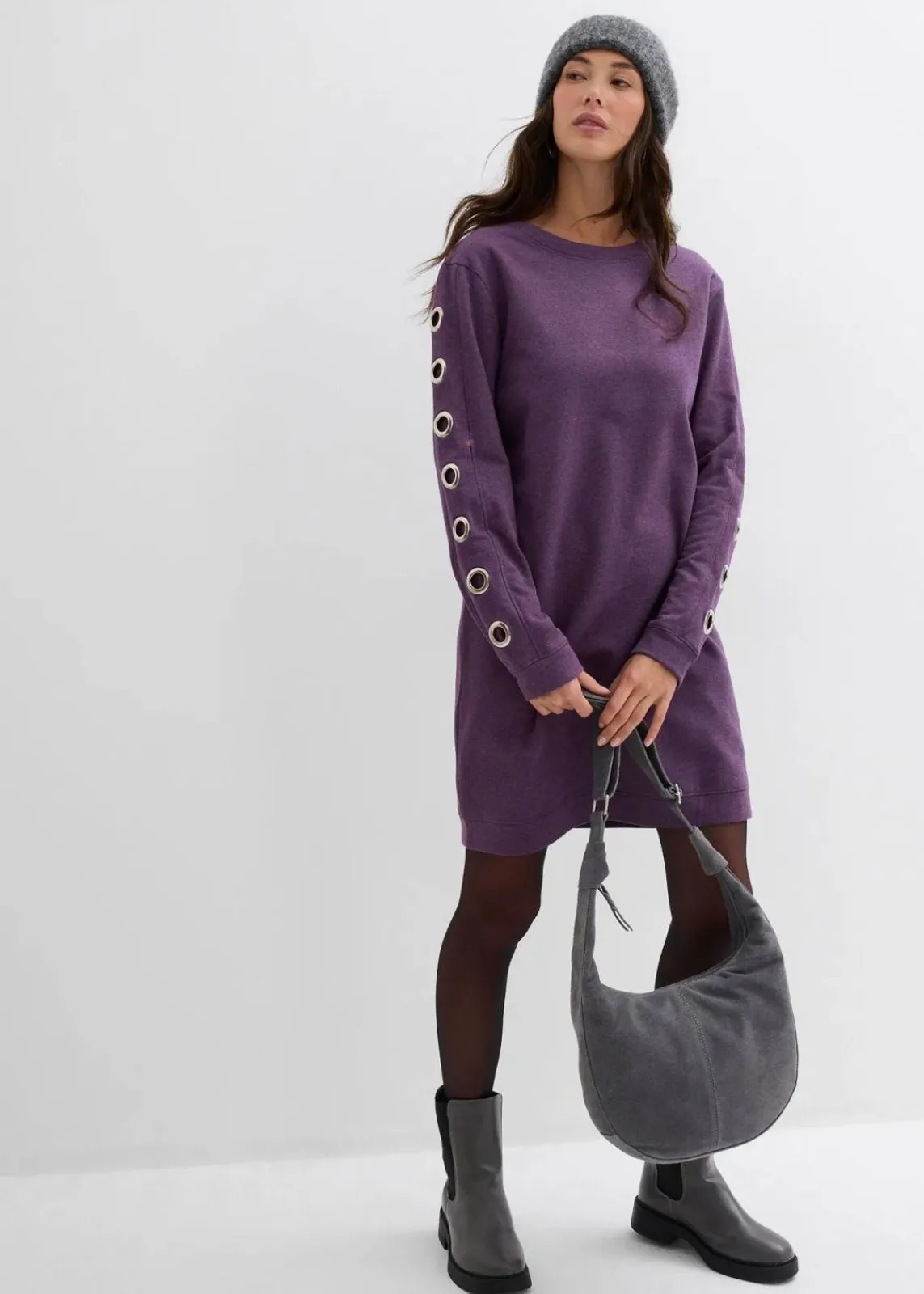 bonprix Bekleidung·Blusen & Tuniken|Bekleidung·Pullover & Strickjacken^Sweatkleid mit Ösen weinbeere