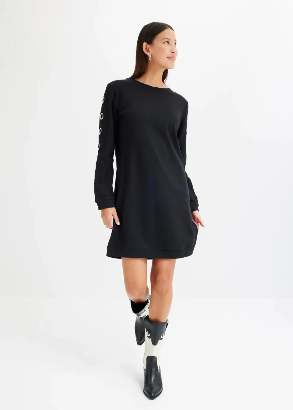bonprix Kleider|Sweat^Sweatkleid mit Ösen schwarz