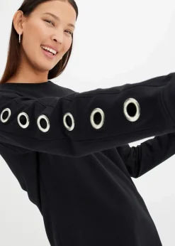 bonprix Kleider|Sweat^Sweatkleid mit Ösen schwarz