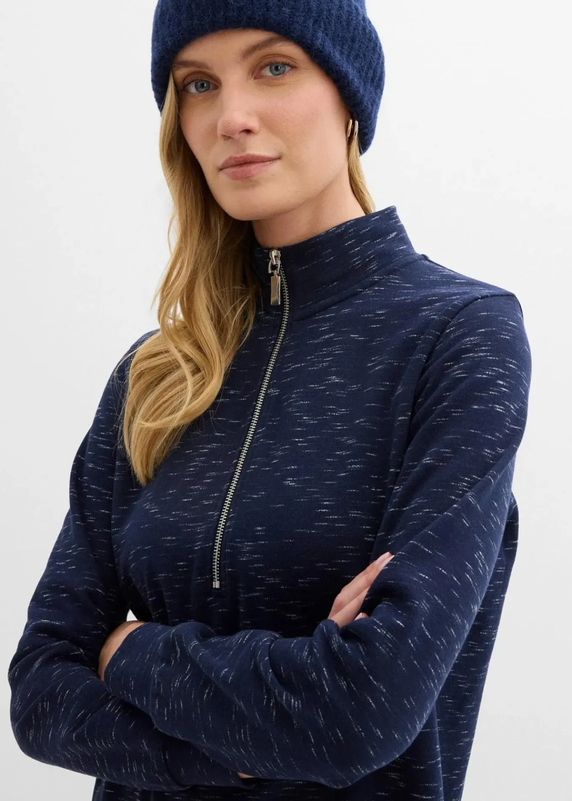 bonprix Kleider|Sweat^Sweatkleid mit Troyer dunkelblau