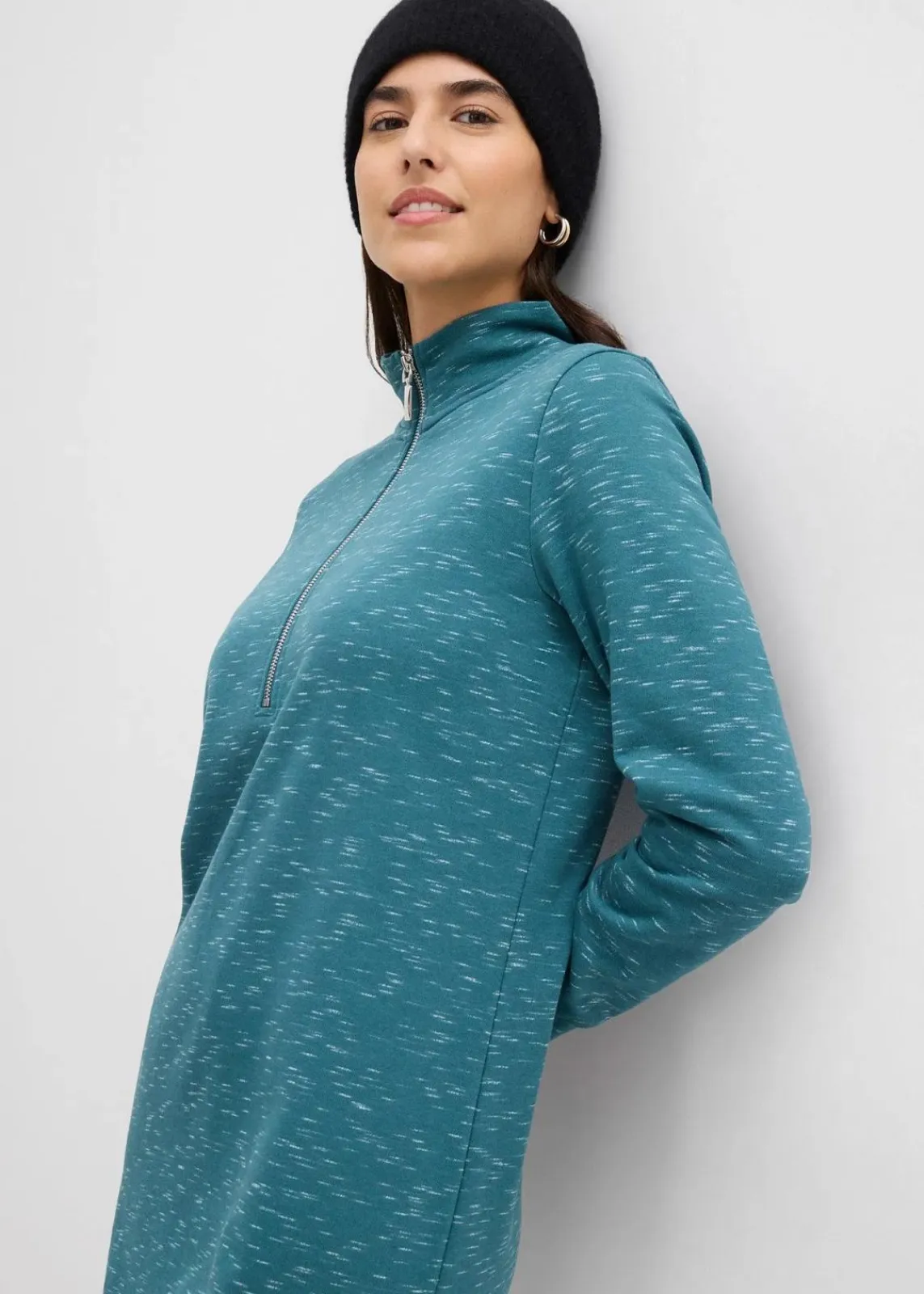 bonprix Bekleidung·Blusen & Tuniken|Bekleidung·Pullover & Strickjacken^Sweatkleid mit Troyer pfeffergrün