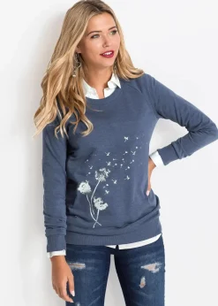 bonprix Bekleidung·Blusen & Tuniken|Sweat^Sweatshirt indigo meliert bedruckt