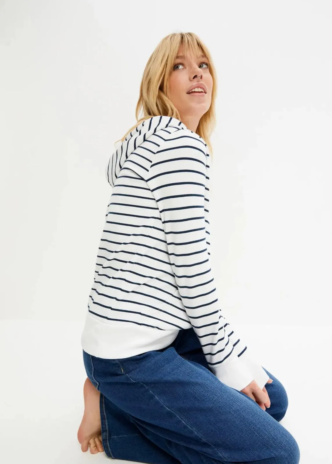 bonprix Bekleidung·Blusen & Tuniken|Sweat^Sweatshirt weiß/dunkelblau gestreift