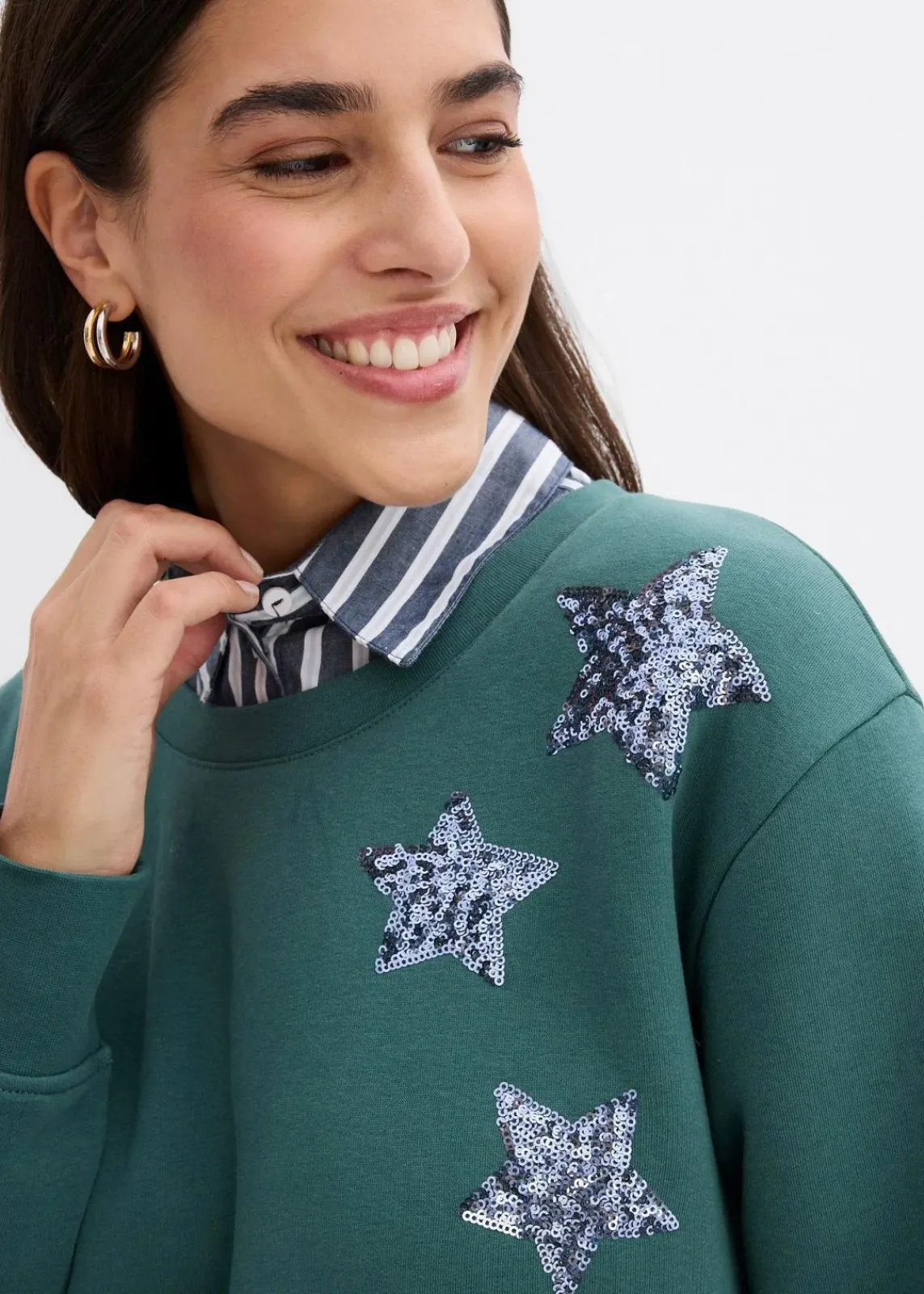bonprix Bekleidung·Blusen & Tuniken|Sweat^Sweatshirt aus Baumwoll-Mix mattgrün