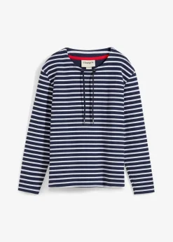 bonprix Sweat^Sweatshirt aus Strukturmaterial dunkelblau/weiß gestreift