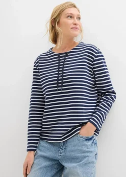 bonprix Sweat^Sweatshirt aus Strukturmaterial dunkelblau/weiß gestreift