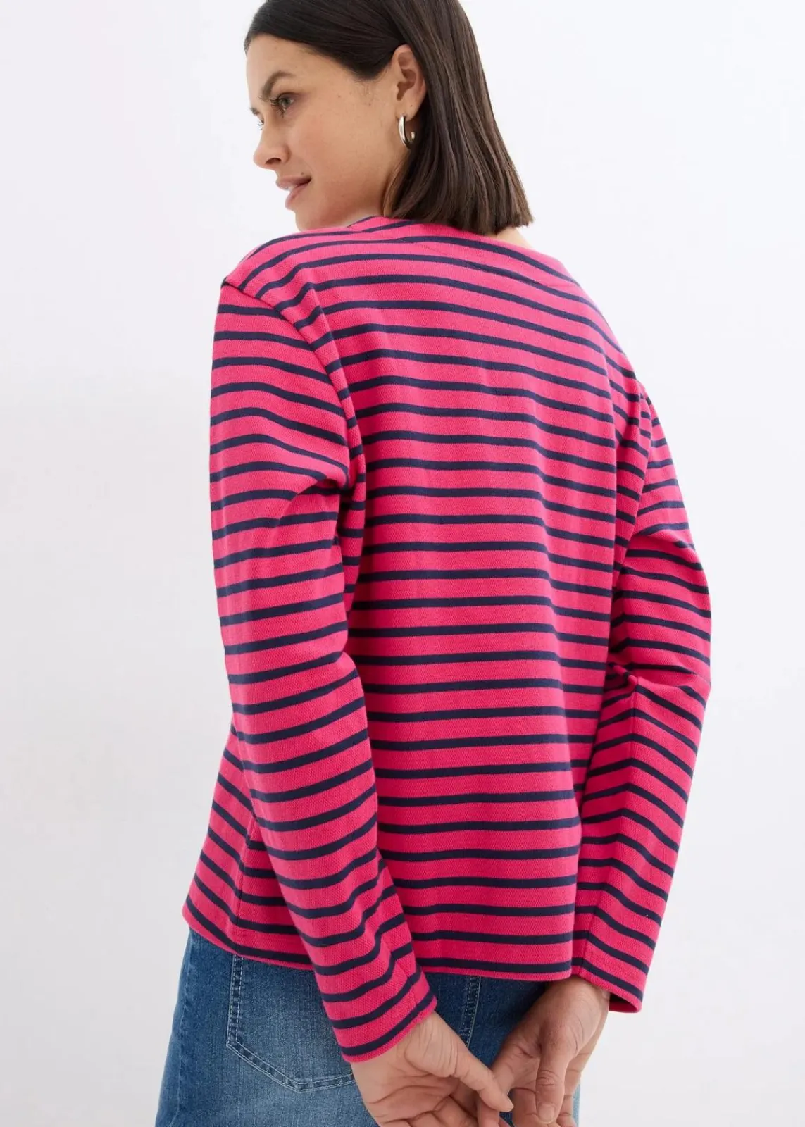 bonprix Sweat^Sweatshirt aus Strukturmaterial dunkelpink/dunkelblau gestreift