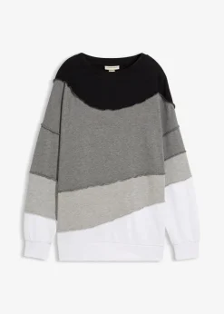 bonprix Sweat|Nachhaltigere Materialien^Sweatshirt aus weichem Baumwoll-Mix grau meliert/schwarz/weiß