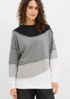 bonprix Sweat|Nachhaltigere Materialien^Sweatshirt aus weichem Baumwoll-Mix grau meliert/schwarz/weiß