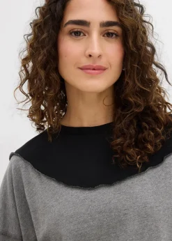 bonprix Sweat|Nachhaltigere Materialien^Sweatshirt aus weichem Baumwoll-Mix grau meliert/schwarz/weiß