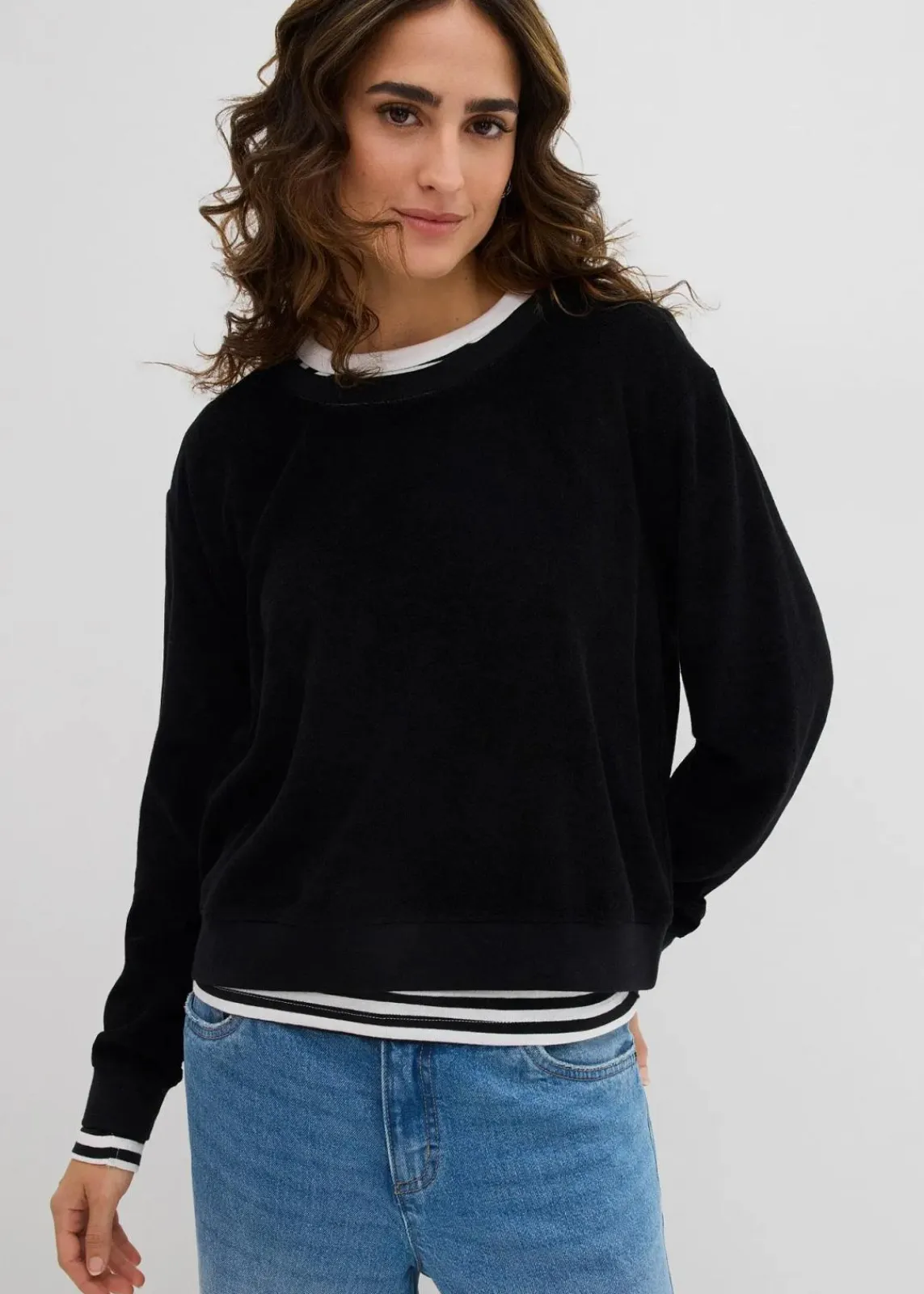 bonprix Bekleidung·Röcke|Basics^Sweatshirt aus weichem Frottee schwarz