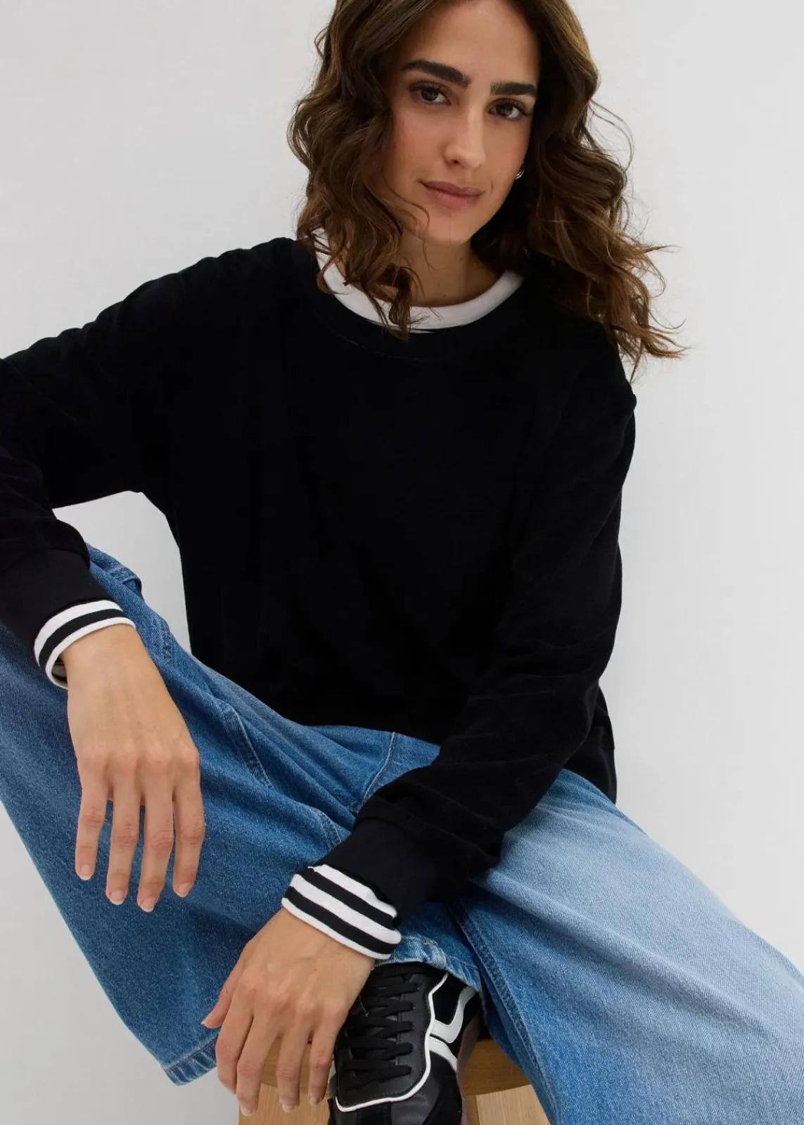 bonprix Bekleidung·Röcke|Basics^Sweatshirt aus weichem Frottee schwarz