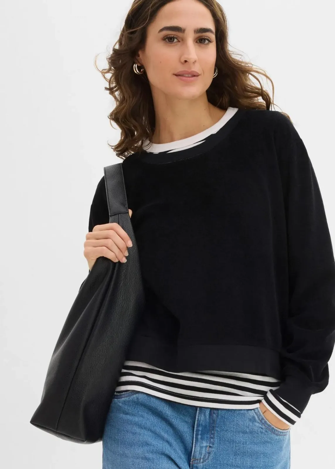 bonprix Bekleidung·Röcke|Basics^Sweatshirt aus weichem Frottee schwarz