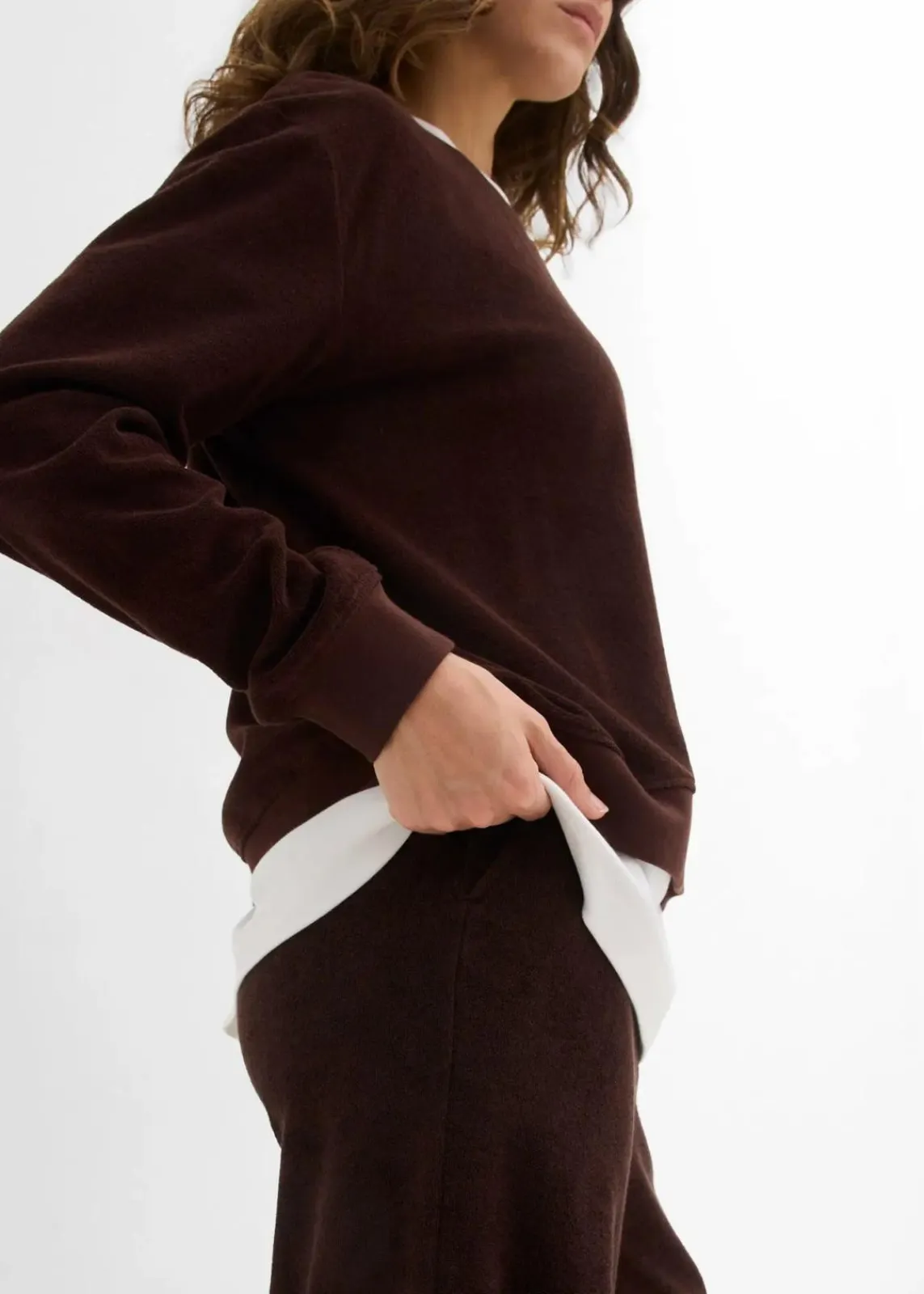 bonprix Basics|Bekleidung·Röcke^Sweatshirt aus weichem Frottee dunkelbraun