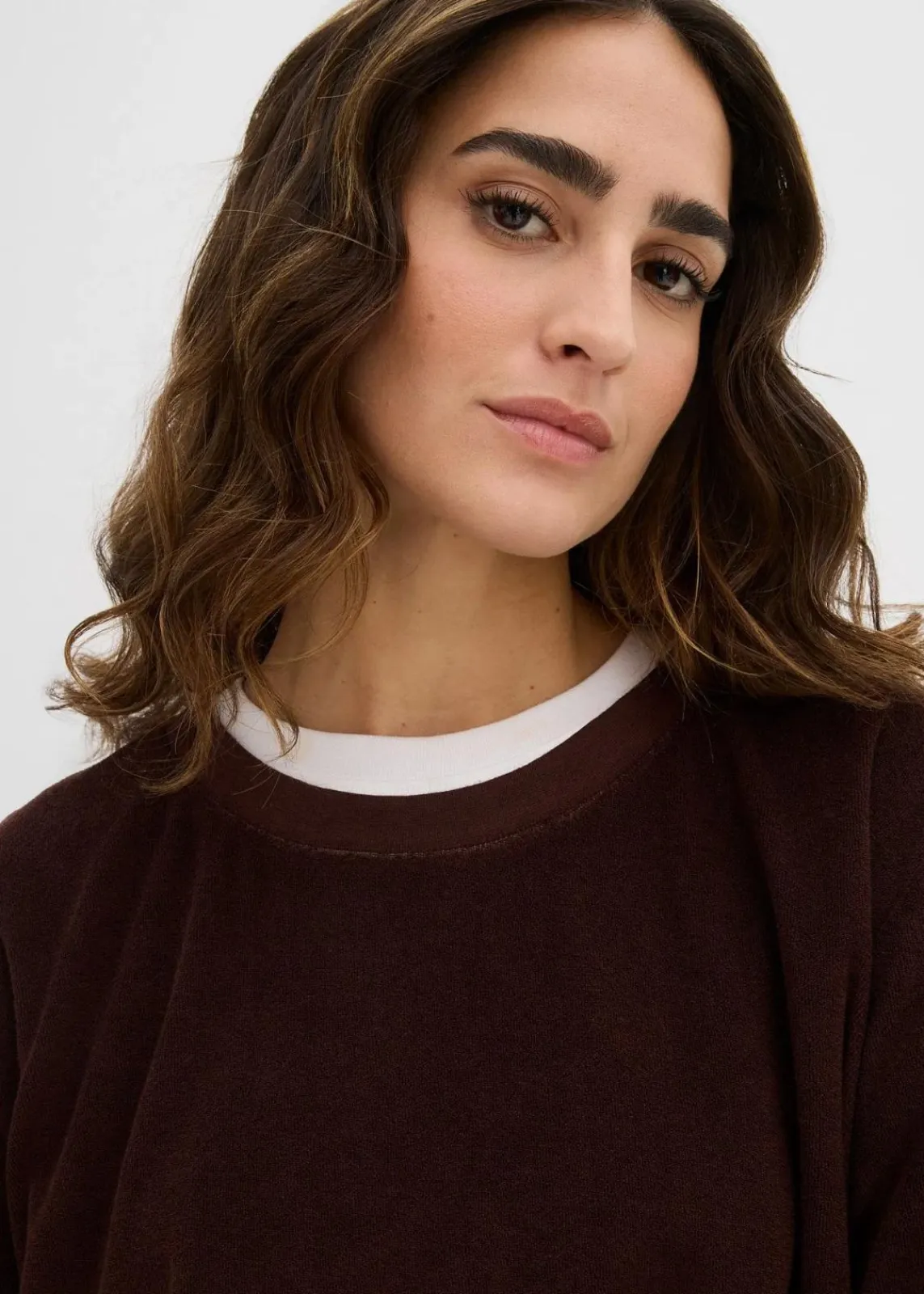 bonprix Basics|Bekleidung·Röcke^Sweatshirt aus weichem Frottee dunkelbraun