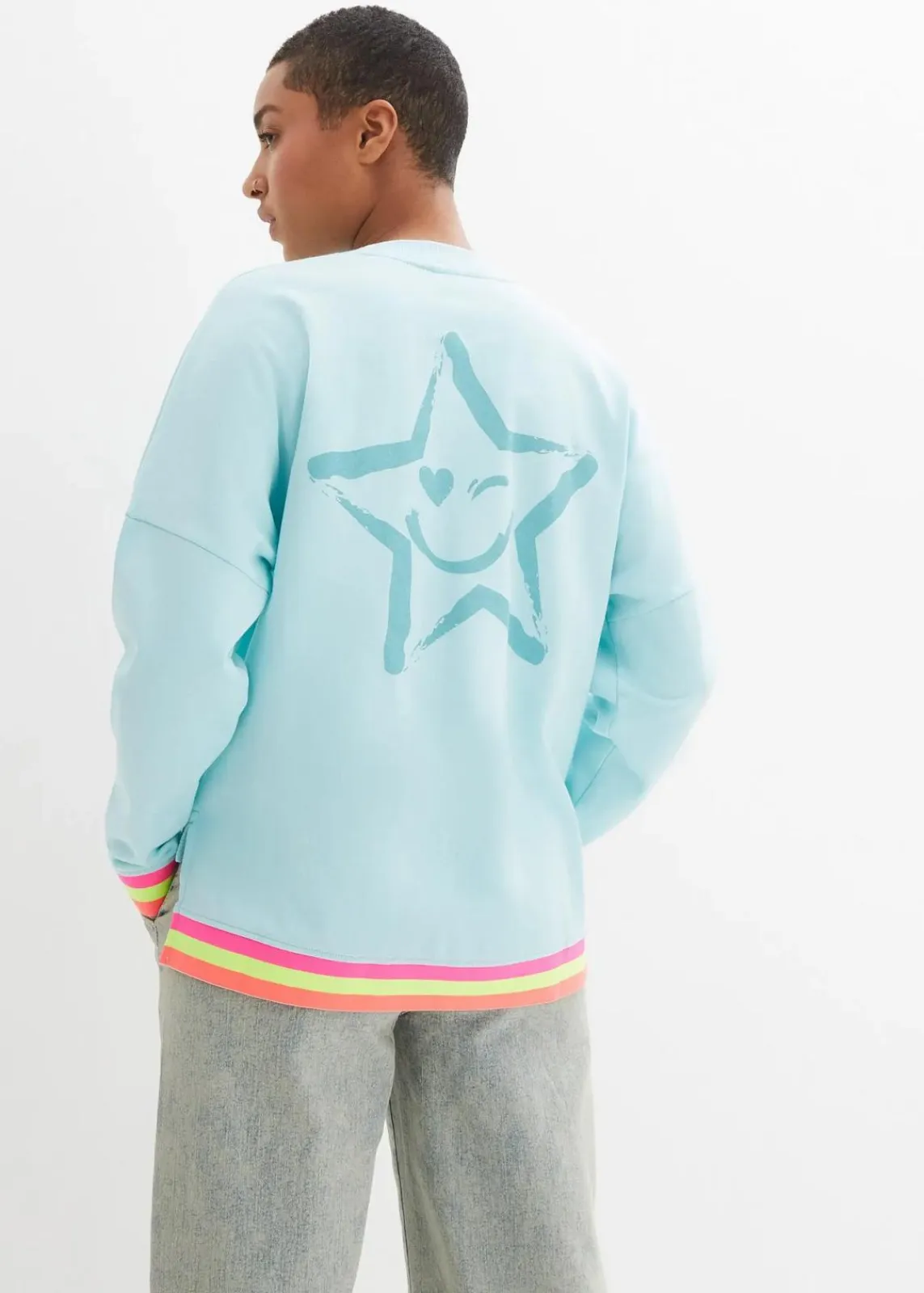 bonprix Bekleidung·Blusen & Tuniken|Sweat^Sweatshirt mint bunten Bündchen polarmint bedruckt