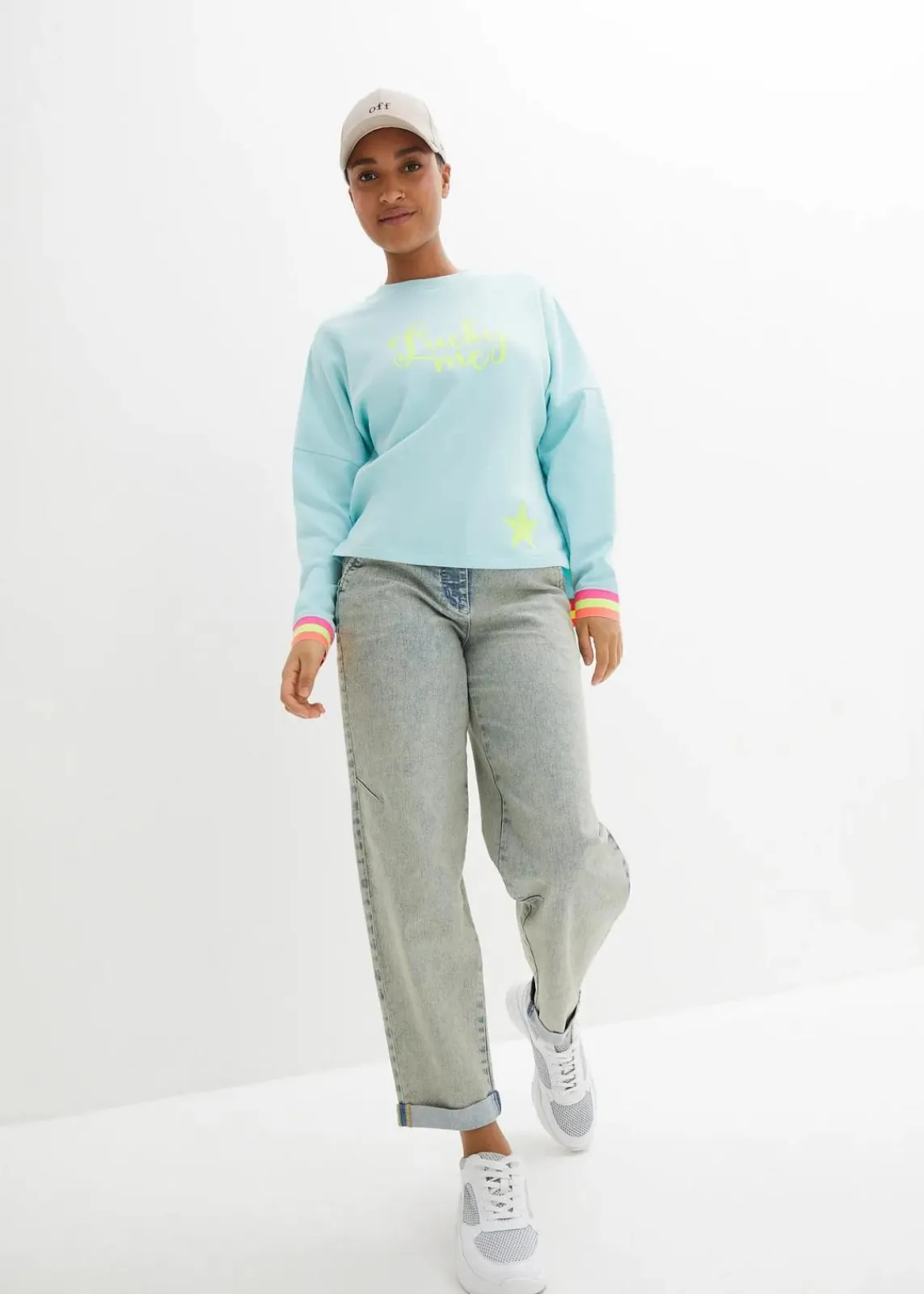 bonprix Bekleidung·Blusen & Tuniken|Sweat^Sweatshirt mint bunten Bündchen polarmint bedruckt
