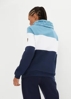bonprix Bekleidung·Blusen & Tuniken|Sweat^Sweatshirt mit bedrucktem Kragen aus reiner Baumwolle matt blau/weiß/dunkelblau