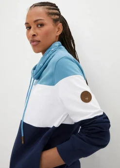 bonprix Bekleidung·Blusen & Tuniken|Sweat^Sweatshirt mit bedrucktem Kragen aus reiner Baumwolle matt blau/weiß/dunkelblau