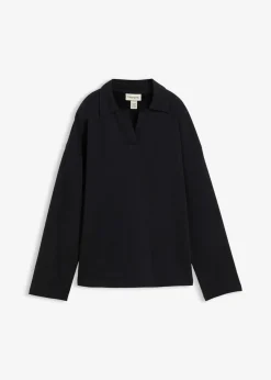 bonprix Sweat|Bekleidung·Blusen & Tuniken^Sweatshirt mit gestricktem Polokragen aus Bio-Baumwolle schwarz