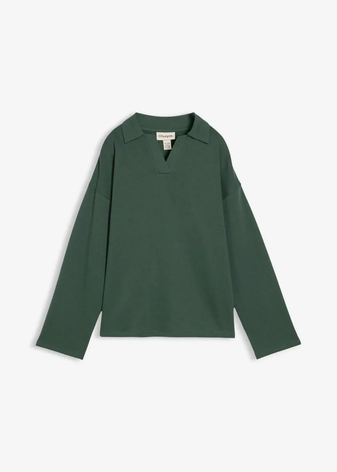 bonprix Bekleidung·Blusen & Tuniken|Sweat^Sweatshirt mit gestricktem Polokragen aus Bio-Baumwolle schattengrün