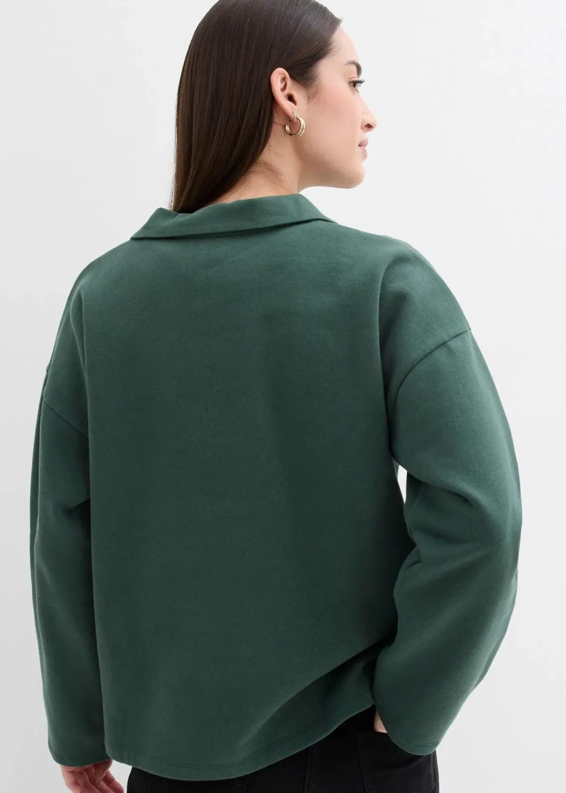 bonprix Bekleidung·Blusen & Tuniken|Sweat^Sweatshirt mit gestricktem Polokragen aus Bio-Baumwolle schattengrün