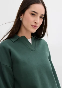 bonprix Bekleidung·Blusen & Tuniken|Sweat^Sweatshirt mit gestricktem Polokragen aus Bio-Baumwolle schattengrün