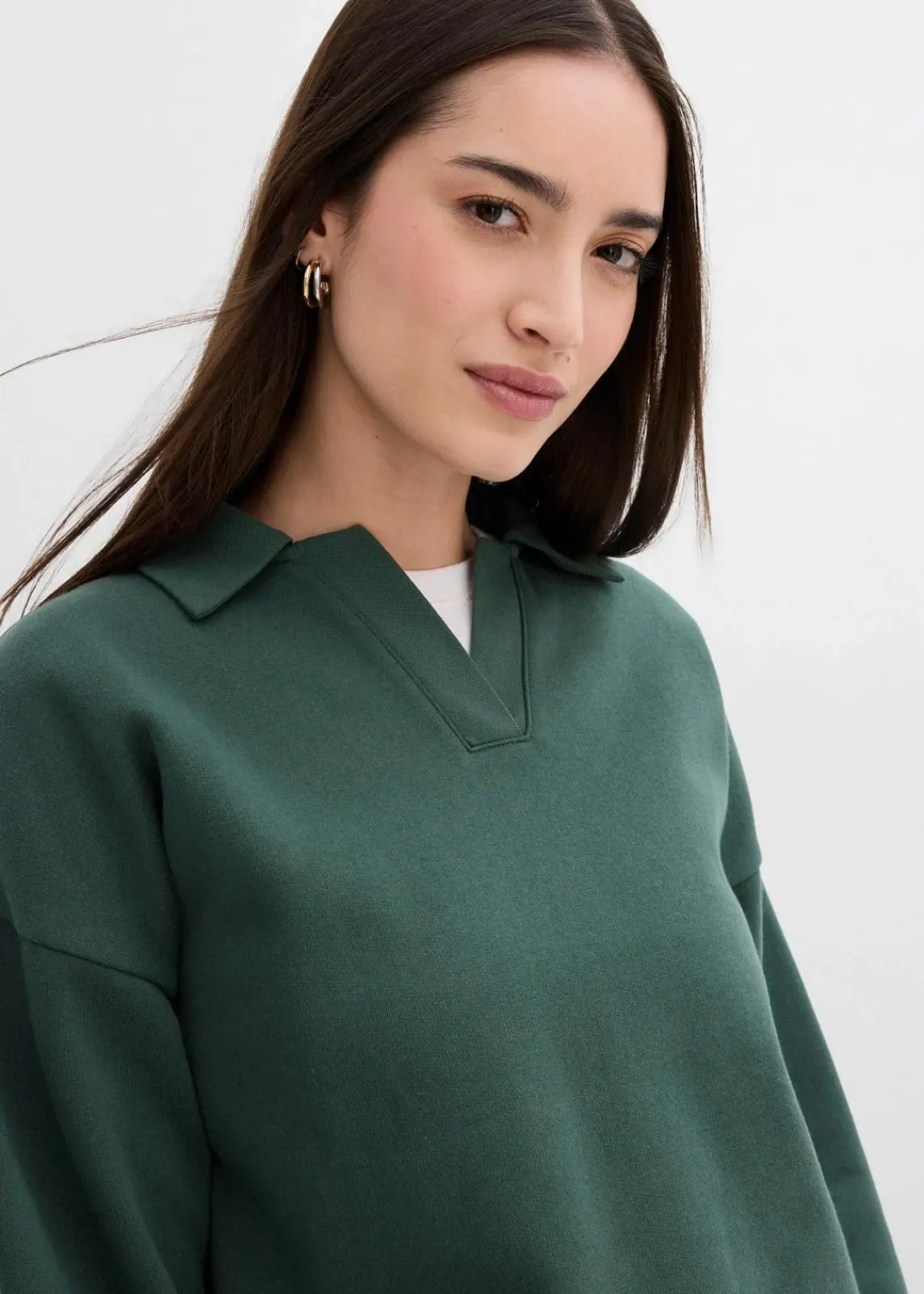bonprix Bekleidung·Blusen & Tuniken|Sweat^Sweatshirt mit gestricktem Polokragen aus Bio-Baumwolle schattengrün