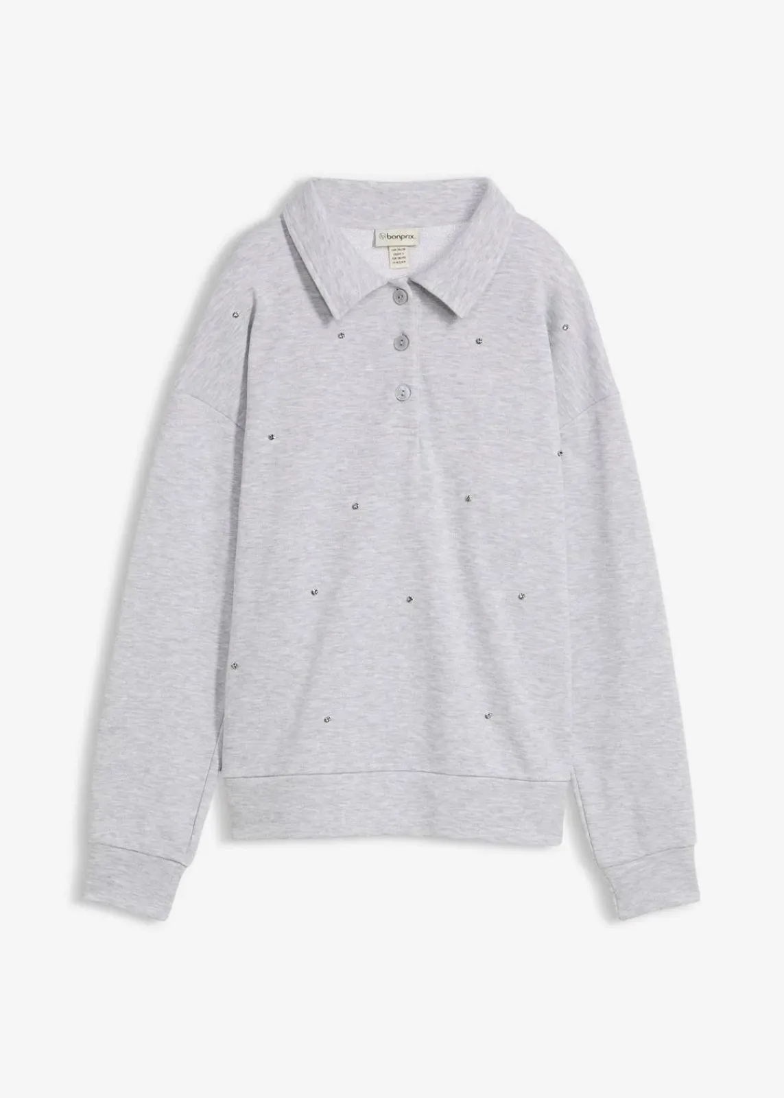 bonprix Zweiteiler & Sets|Sweat^Sweatshirt mit Nieten hellgrau meliert