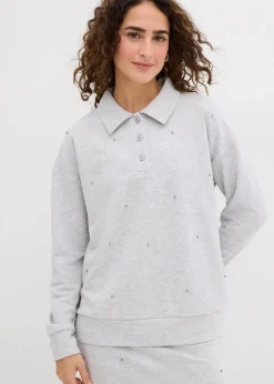 bonprix Zweiteiler & Sets|Sweat^Sweatshirt mit Nieten hellgrau meliert