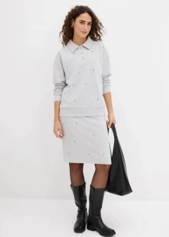 bonprix Zweiteiler & Sets|Sweat^Sweatshirt mit Nieten hellgrau meliert
